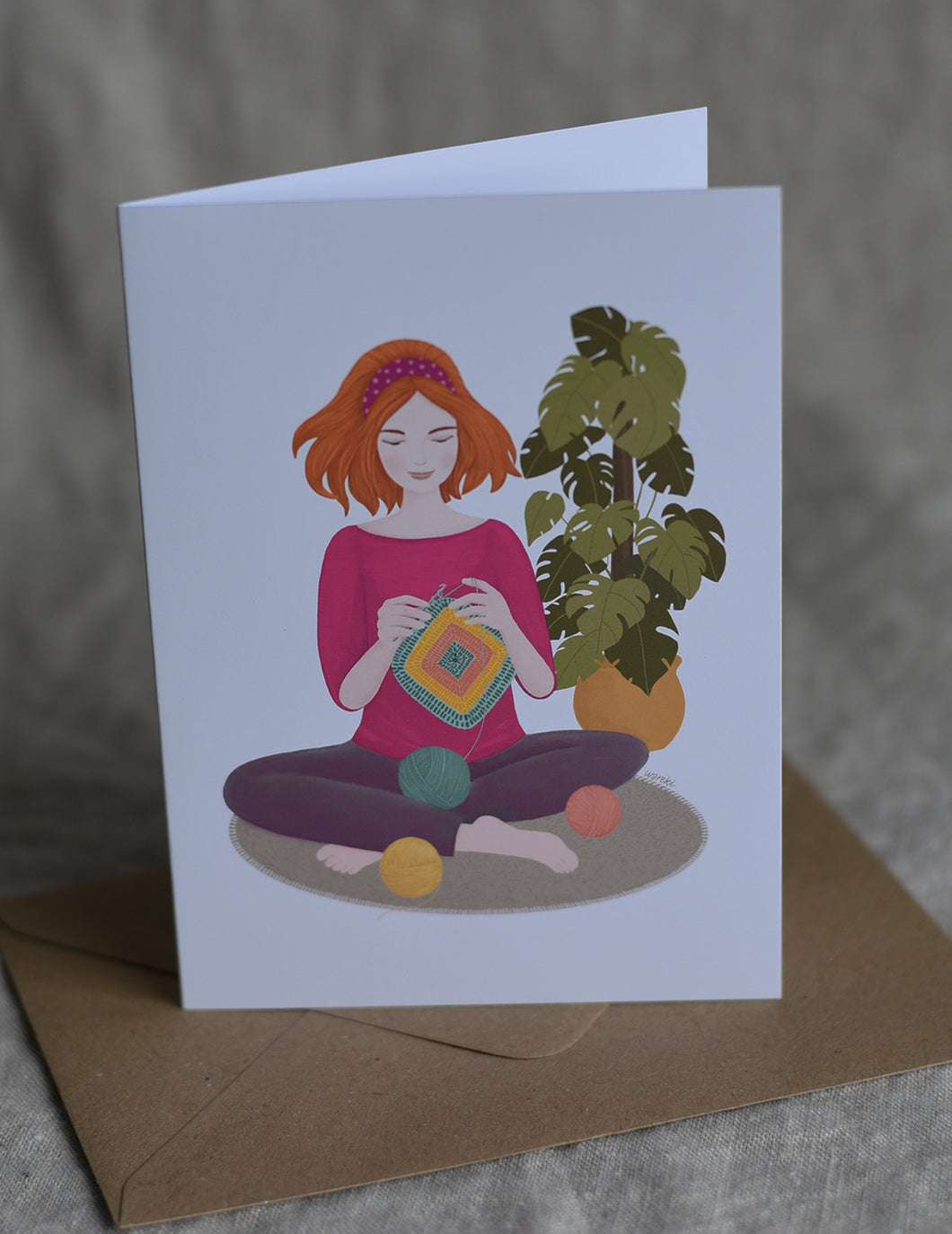 Crochet Girl auburn hair Greeting Card