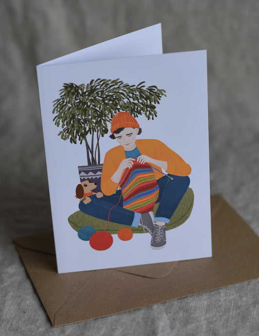 Knitting guy Greeting Card