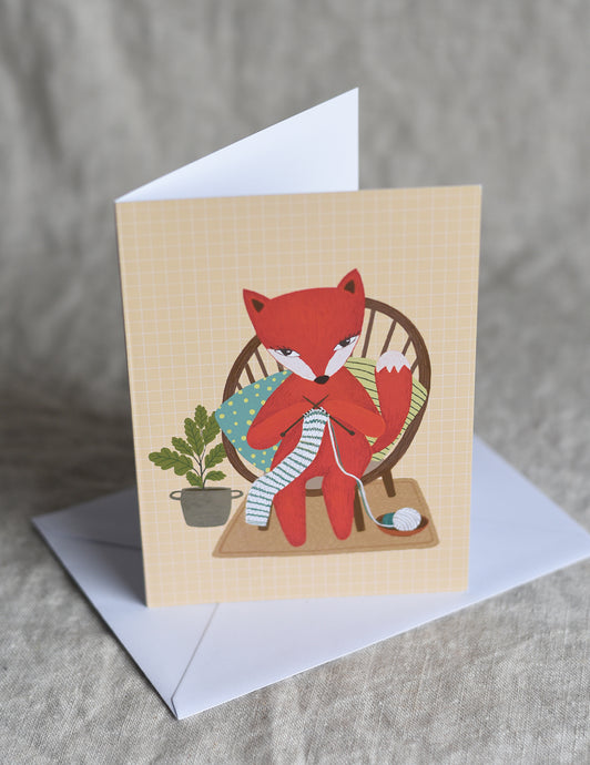 Knitting fox Greeting Card