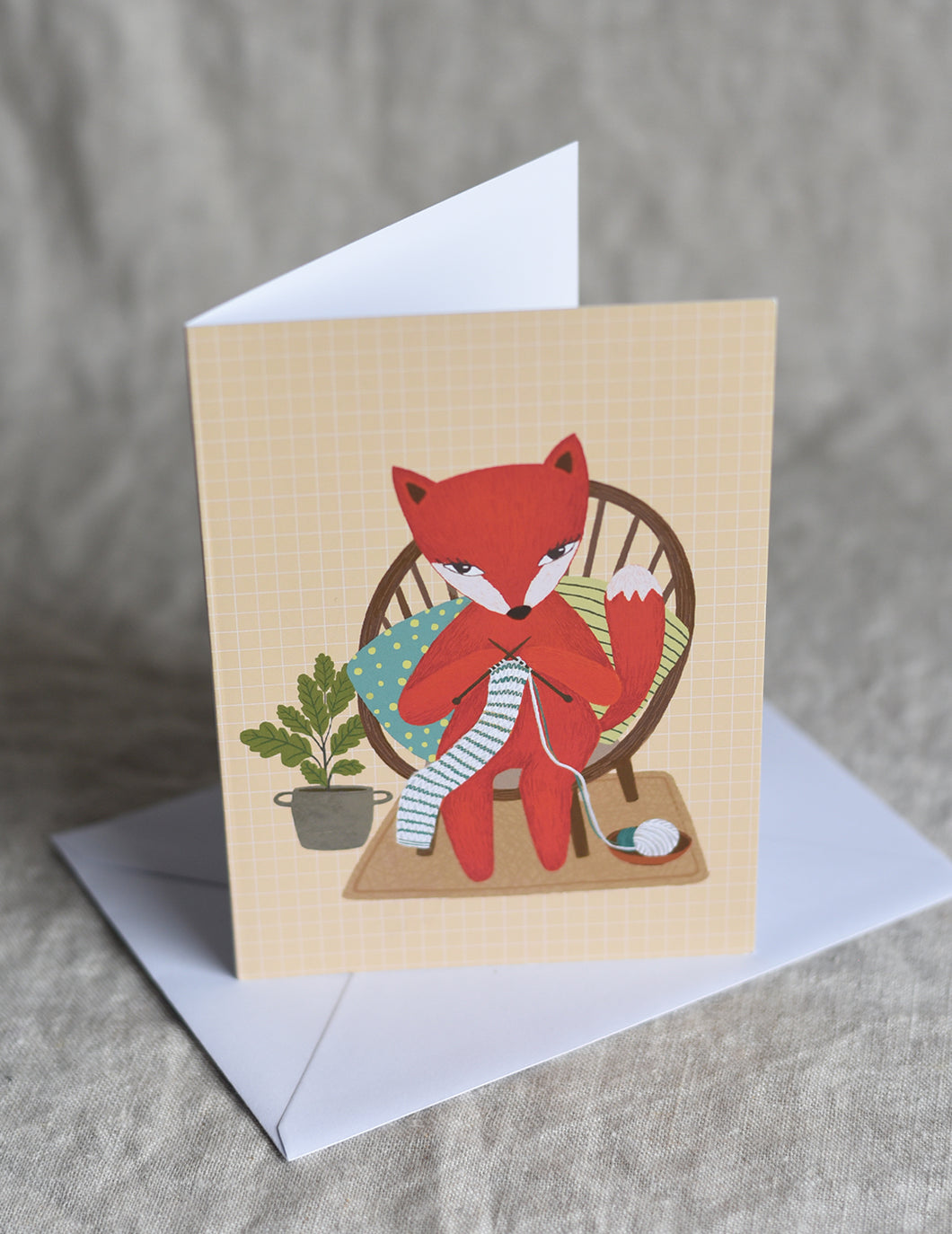 Knitting fox Greeting Card