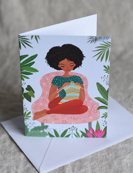 Knitting woman of colour Greeting Card
