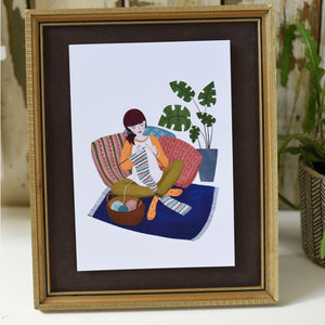 Knitting Girl Art Print